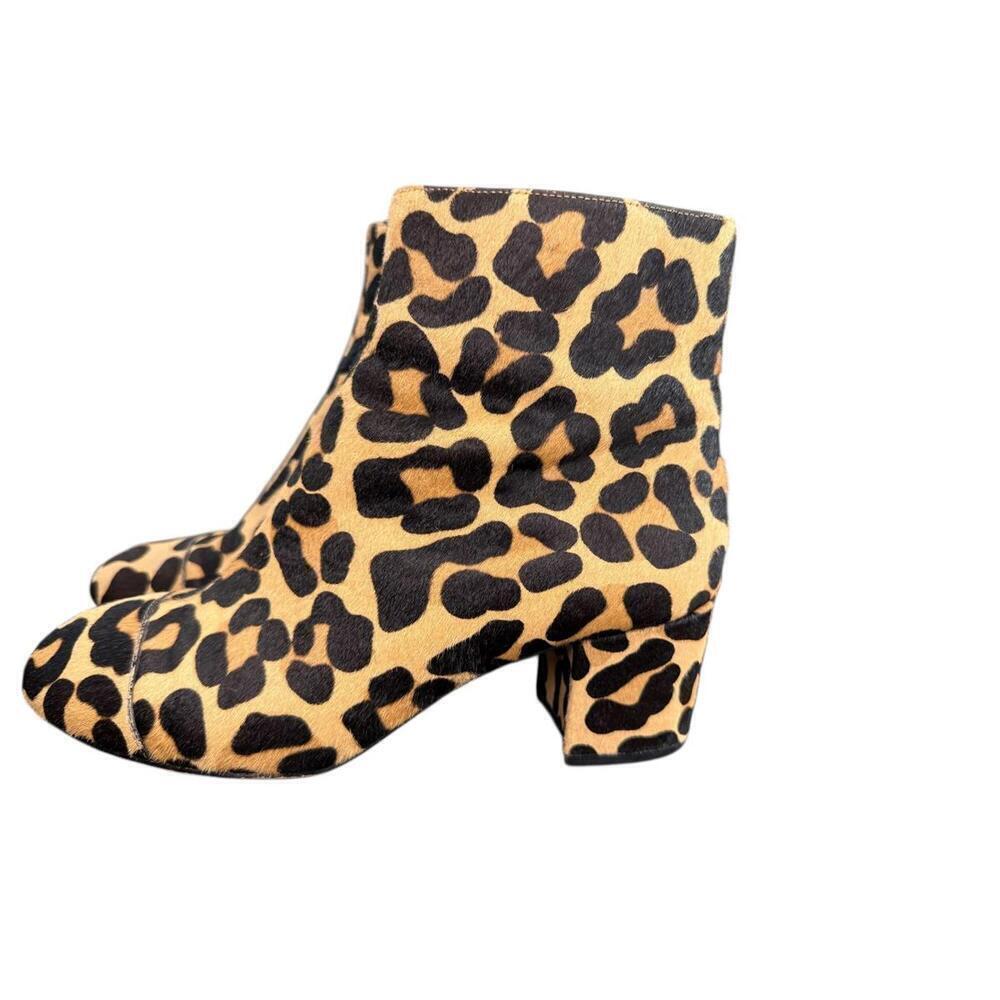 Halogen Abbi Calf Hair Leopard Print Chunky Block Heel Ankle Bootie 7.5 Tan